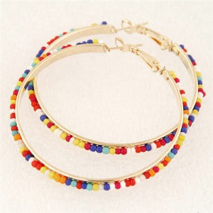Western High Fashion Mini Beads Hoop Earrings - Multicolor