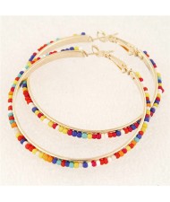 Western High Fashion Mini Beads Hoop Earrings - Multicolor