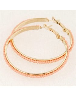 Western High Fashion Mini Beads Hoop Earrings - Pink