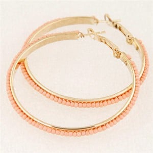Western High Fashion Mini Beads Hoop Earrings - Pink