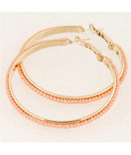 Western High Fashion Mini Beads Hoop Earrings - Pink