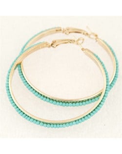 Western High Fashion Mini Beads Hoop Earrings - Blue