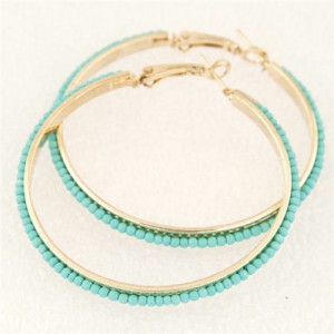 Western High Fashion Mini Beads Hoop Earrings - Blue