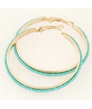 Western High Fashion Mini Beads Hoop Earrings - Blue