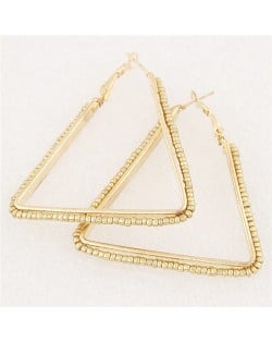 Mini Beads Embellished Bold Dangling Triangle Design Fashion Earrings - Golden