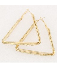 Mini Beads Embellished Bold Dangling Triangle Design Fashion Earrings - Golden