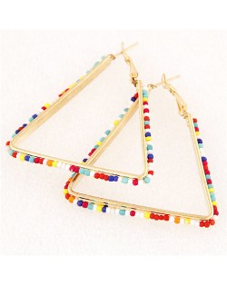 Mini Beads Embellished Bold Dangling Triangle Design Fashion Earrings - Multicolor