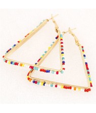 Mini Beads Embellished Bold Dangling Triangle Design Fashion Earrings - Multicolor