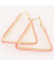 Mini Beads Embellished Bold Dangling Triangle Design Fashion Earrings - Pink