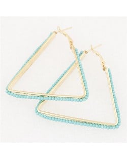 Mini Beads Embellished Bold Dangling Triangle Design Fashion Earrings - Blue
