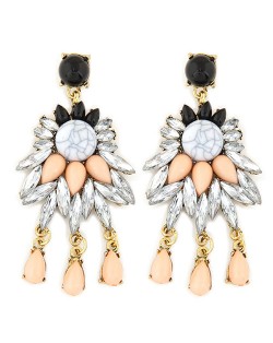 Resin Gems Mingled Shining Flower with Tassel Design Fashion Earrings