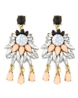 Resin Gems Mingled Shining Flower with Tassel Design Fashion Earrings