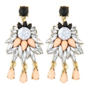 Resin Gems Mingled Shining Flower with Tassel Design Fashion Earrings