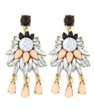 Resin Gems Mingled Shining Flower with Tassel Design Fashion Earrings