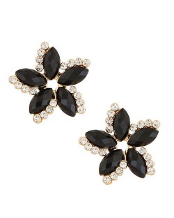 Czech Rhinestone Embellished Bauhinia Fashion Ear Studs - Black
