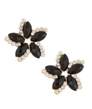Czech Rhinestone Embellished Bauhinia Fashion Ear Studs - Black
