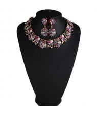Classic Style Resin Gem Flowers Cluster Fashion Statement Fashion Necklace and Earrings Set - Multicolor