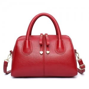 Belt Decorated Solid Color Women Leather Handbag/ Shoulder Bag - Red