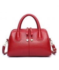 Belt Decorated Solid Color Women Leather Handbag/ Shoulder Bag - Red