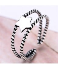 Star Embellished Dual Layers Hollow Vintage Fashion Ring