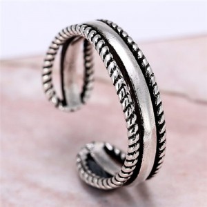 Dual Layers Rope Design Silver Fashion Ring