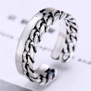 Chain and Ring Mix Design Silver Fashion Ring