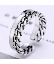 Chain and Ring Mix Design Silver Fashion Ring
