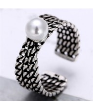 Pearl Inlaid Chain Style Vintage Silver Fashion Ring