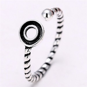 Hollow Circle and Alloy Ball Design Corkscrew Pattern Open-end Fashion Ring