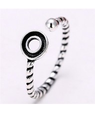 Hollow Circle and Alloy Ball Design Corkscrew Pattern Open-end Fashion Ring