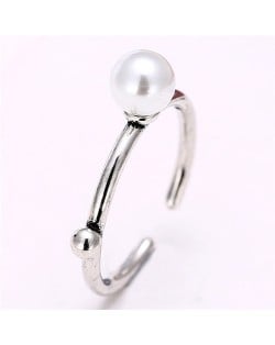 Pearl Embellished with Stud Decoration Silver Fashion Ring