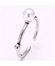 Pearl Embellished with Stud Decoration Silver Fashion Ring