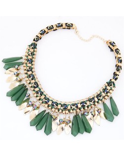 Rope and Alloy Weaving Pattern with Resin Waterdrops Design Fashion Necklace - Green