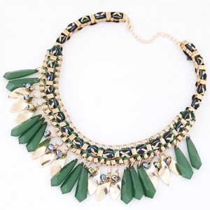 Rope and Alloy Weaving Pattern with Resin Waterdrops Design Fashion Necklace - Green