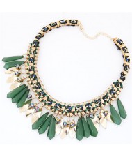 Rope and Alloy Weaving Pattern with Resin Waterdrops Design Fashion Necklace - Green