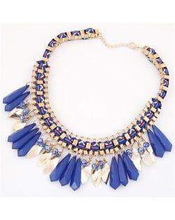 Rope and Alloy Weaving Pattern with Resin Waterdrops Design Fashion Necklace - Blue