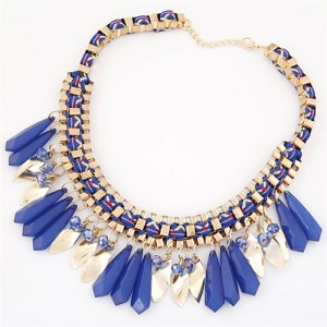 Rope and Alloy Weaving Pattern with Resin Waterdrops Design Fashion Necklace - Blue