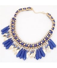 Rope and Alloy Weaving Pattern with Resin Waterdrops Design Fashion Necklace - Blue
