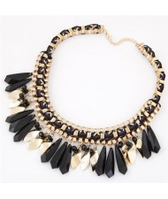 Rope and Alloy Weaving Pattern with Resin Waterdrops Design Fashion Necklace - Black
