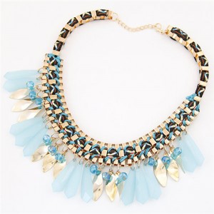 Rope and Alloy Weaving Pattern with Resin Waterdrops Design Fashion Necklace - Sky Blue