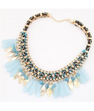 Rope and Alloy Weaving Pattern with Resin Waterdrops Design Fashion Necklace - Sky Blue