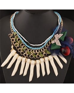 Bowknot and Fruit Decorated Seashell Totem Bohemian Fashion Necklace - Beige