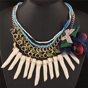 Bowknot and Fruit Decorated Seashell Totem Bohemian Fashion Necklace - Beige