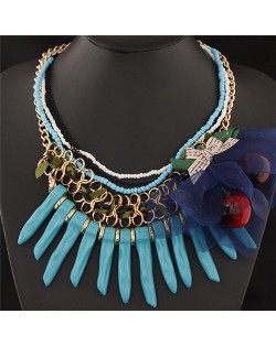Bowknot and Fruit Decorated Seashell Totem Bohemian Fashion Necklace - Blue