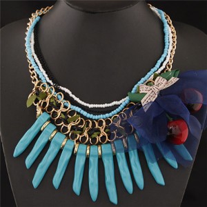 Bowknot and Fruit Decorated Seashell Totem Bohemian Fashion Necklace - Blue