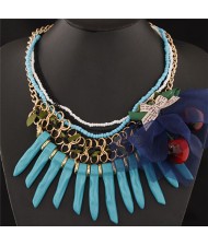 Bowknot and Fruit Decorated Seashell Totem Bohemian Fashion Necklace - Blue
