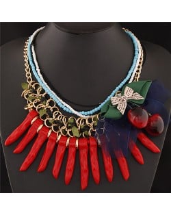 Bowknot and Fruit Decorated Seashell Totem Bohemian Fashion Necklace - Red