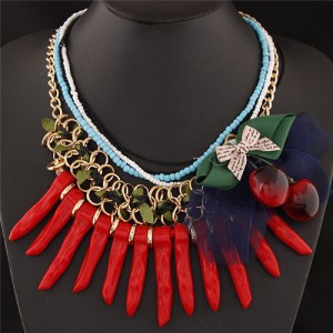 Bowknot and Fruit Decorated Seashell Totem Bohemian Fashion Necklace - Red