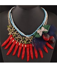 Bowknot and Fruit Decorated Seashell Totem Bohemian Fashion Necklace - Red