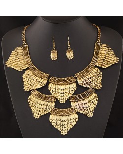 Fish Scale Alloy Fashion Statement Necklace Earrings Set - Copper